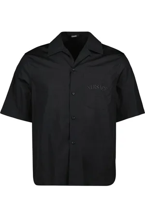 VERSACE Overhemden, Heren, Zwart, M, Goden Snit Shirt Zwart en Geel