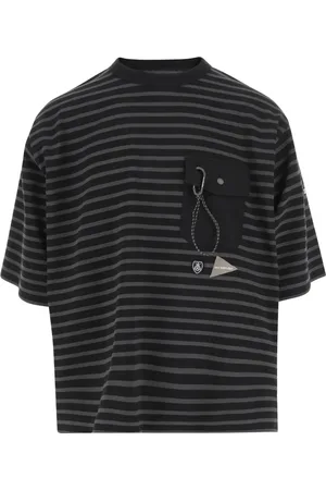 and wander Tops, Heren, Zwart, L, Katoen, Gestreept Logo Print Katoenen T-shirt