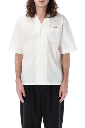 Marni Overhemden, Heren, Wit, S, Katoen, Wit Logo Bowling Shirt Korte Mouw