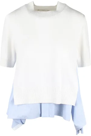 SACAI Truien, Dames, Wit, S, Katoen, Gestreepte Poplin Gebreide Top