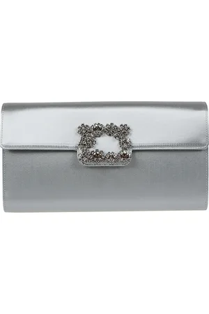 Roger Vivier Tassen, Dames, Grijs, ONE Size, Bloemgesp Envelop Klep Tassen