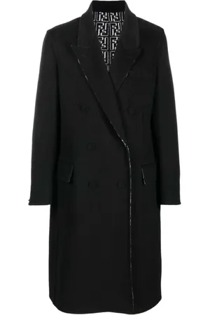 Fendi Mantels, Heren, Zwart, L, Wol, Double-Breasted Mouw Coat