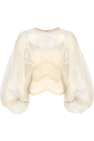 ZIMMERMANN Blouses & Shirts, Dames, Roze, S, Tule, Roze Zijden Shirt met Tule Inzetstukken