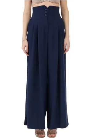 ERMANNO SCERVINO Broeken, Dames, Blauw, S, Polyester, Stijlvolle Wijde Pijp Hoge Taille Broek