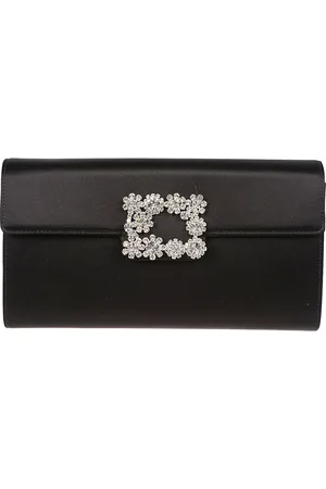 Roger Vivier Tassen, Dames, Zwart, ONE Size, Bloemgesp Envelop Klep Tassen