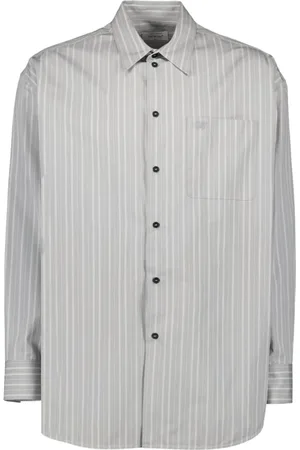 OFF-WHITE Overhemden, Heren, Grijs, M, Katoen, Gestreept klassiek shirt met logo