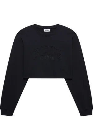 GCDS Sweatshirts & Hoodies, Dames, Zwart, M, Katoen, Logo Crop Crewneck Lounge Sweatshirt