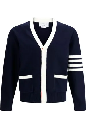 Thom Browne Truien, Heren, Blauw, M, Katoen, Iconische Gestreepte Vest