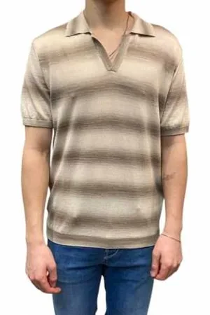 Baldessarini Tops, Dames, Bruin, S, Katoen, Gestreept Poloshirt in Ecru & Greige