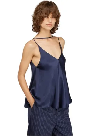 SEMICOUTURE Tops, Dames, Blauw, M, Satijn, Blauwe Satijnen Mouwloze Top