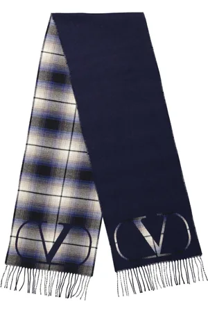 VALENTINO GARAVANI Accessoires, Heren, Blauw, ONE Size, Wol, Geruit VLogo Wollen Sjaal