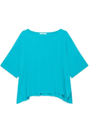 Maliparmi Blouses & Shirts, Dames, Blauw, M, Turquoise Crepe Zijden Shirt