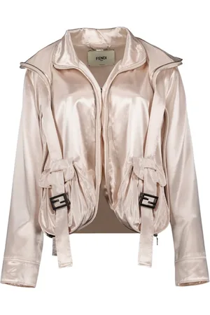 Fendi Jassen, Dames, , S, Satijn, Satin Oversized Jas met FF Gesp