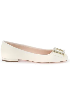 Roger Vivier Schoenen, Dames, Wit, 36 EU, Leer, Kristallen Gesp Ballerina Schoenen