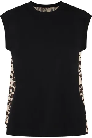 SACAI Tops, Dames, Zwart, L, Katoen, Luipaardprint Katoenen Jersey T-Shirt