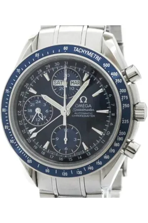 Omega Pre-owned, Heren, Blauw, ONE Size, Pre-owned Stainless Steel watches