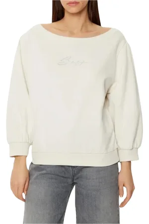 HUGO BOSS Sweatshirts & Hoodies, Dames, Wit, XS, Katoen, Kristal Logo Sweatshirt Boothals