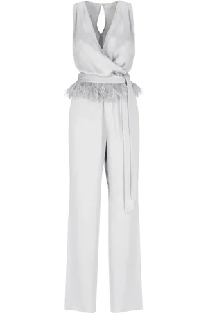 ANTONELLI Jumpsuits & Playsuits, Dames, Grijs, S, Zilveren Jumpsuit V-Hals Mouwloos Wijde Pijp