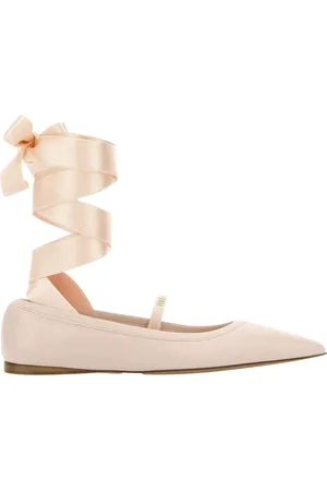 Salvatore Ferragamo Schoenen, Dames, Roze, 39 EU, Leer, Roze leren balletflats met veters