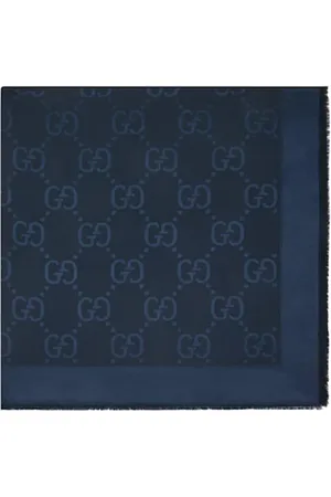 Gucci Accessoires, Dames, Blauw, ONE Size, Wol, Blauwe Zijden Wol Sjaal Elegant Ontwerp