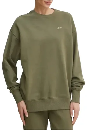 HUGO BOSS Sweatshirts & Hoodies, Dames, Groen, M, Katoen, Katoenen Gebreide Ronde Hals Trui