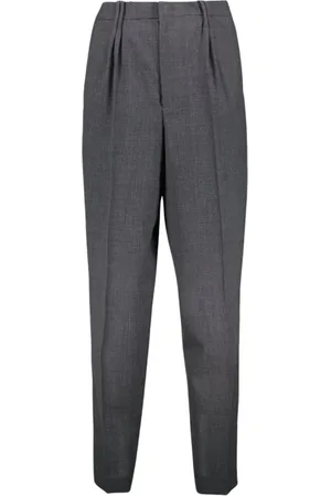 Dior Broeken, Heren, Grijs, M, Wol, Slim Fit Wollen Broek met Plooien