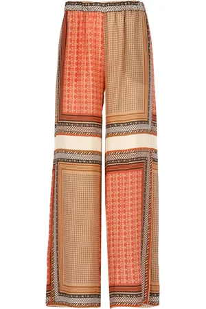 ANTONELLI Broeken, Dames, Veelkleurig, M, Oranje Zijden Broek met Elastische Taille