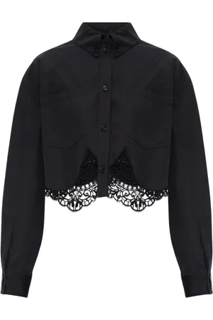 Burberry Blouses & Shirts, Dames, Zwart, XS, Katoen, Shirt met kanten rand