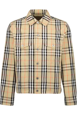 Burberry Jassen, Heren, , L, Denim, Geruite Denimjack Vintage Stijl