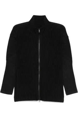 Issey Miyake Sweatshirts & Hoodies, Heren, Zwart, M, Polyester, Zwarte Plissé Sweater met Ritssluiting