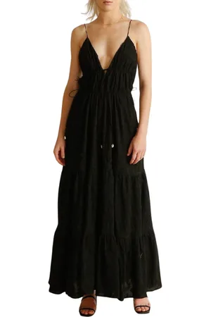 IXIAH Kleedjes, Dames, Zwart, S, Katoen, Zwarte Maxi Jurk Fiorella