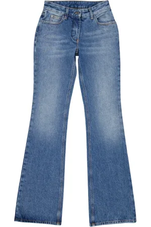 OFF-WHITE Jeans, Dames, Blauw, W27, Denim, Wijd uitlopende spijkerbroek in gewassen blauw