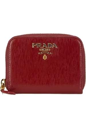 Prada Pre-owned, Dames, Rood, ONE Size, Leer, Tweedehands leren portemonnees