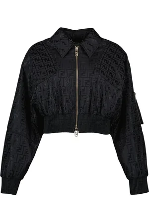 Fendi Jassen, Dames, Zwart, S, Klassieke Bomberjack met FF-print