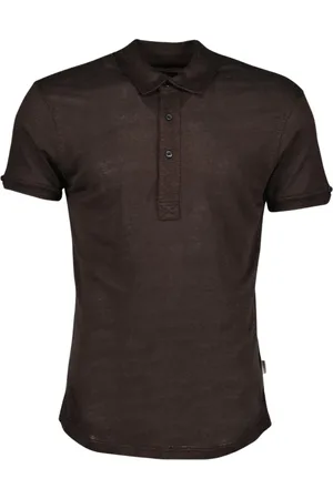 Orlebar Brown Tops, Heren, Bruin, S, Linnen, Slim Fit Linnen Polo Shirt