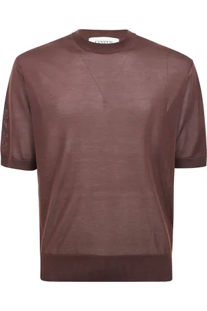 LANEUS Tops, Heren, Bruin, S, Lyocell Gebreide Ronde hals T-shirt