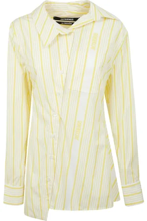Jacquemus Blouses & Shirts, Dames, Geel, S, Katoen, Gestreept rugloos shirt met asymmetrische zak
