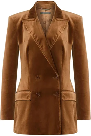 Alberta Ferretti Jassen, Dames, Bruin, S, Katoen, Bruine Fluwelen Jas Aw 23