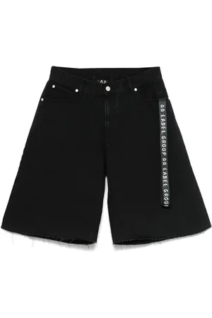 44 Label Group Korte broeken, Heren, Zwart, XL, Katoen, Zwarte shorts met voorste knoop en rits