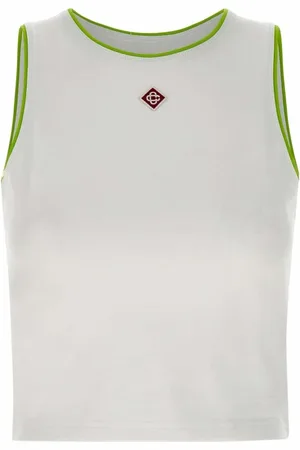 Casablanca Tops, Dames, Wit, M, Katoen, Witte Baby Tanktop met Limoen Profielen
