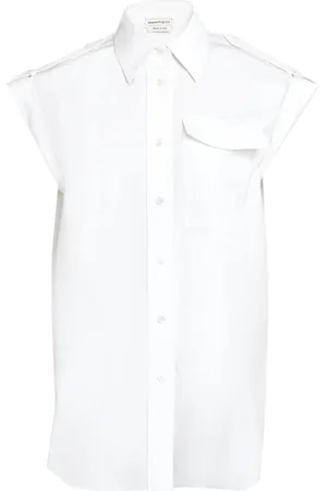 Alexander McQueen Blouses & Shirts, Dames, Wit, S, Katoen, Witte Mouwloze Katoenen Overhemd