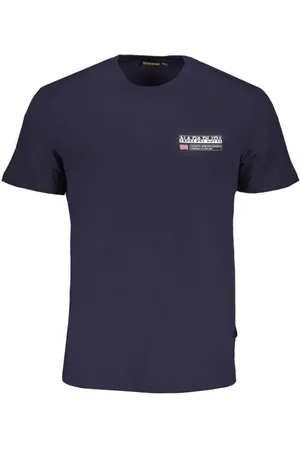 Napapijri Tops, Heren, Blauw, L, Katoen, Blauw Katoenen T-Shirt met Print Logo