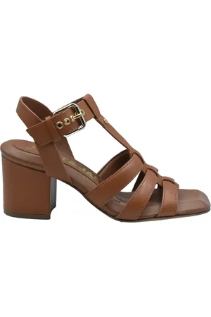 Janet&Janet Schoenen, Dames, Bruin, 39 EU, Bruin Leren Hoge Hak Sandalen