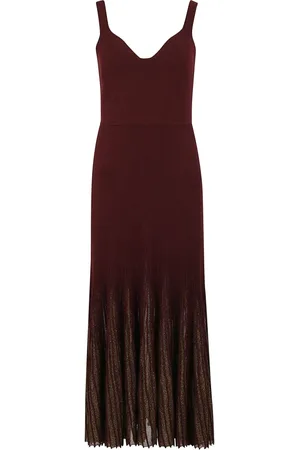 ULLA JOHNSON Kleedjes, Dames, Bruin, M, Nylon, Elegante Midi Jurk met Transparante Strepen