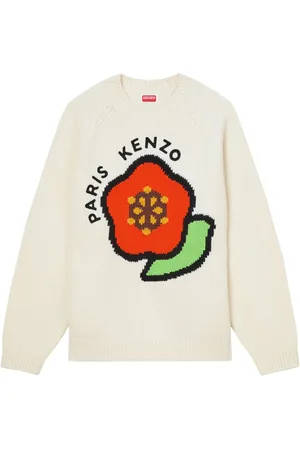 Kenzo Truien, Heren, Wit, XS, Wol, Witte wollen sweatshirt met inleggrafiek
