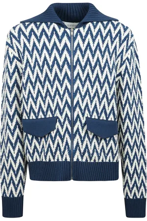 Lanvin Truien, Heren, Blauw, L, Wol, Zigzag Gebreide Vest