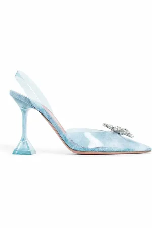 Amina Muaddi Schoenen, Dames, Blauw, 36 EU, Denim, Blauwe Glazen Pumps met Kristalboog