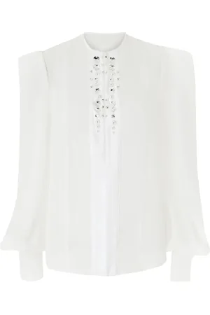 GENNY Blouses & Shirts, Dames, Wit, M, Zijden Kralen Blouse Wit Lange Mouwen