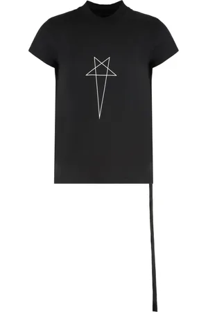 Rick Owens Tops, Heren, Zwart, XL, Katoen, Katoenen Crew-neck T-shirt, Geribbelde Kraag