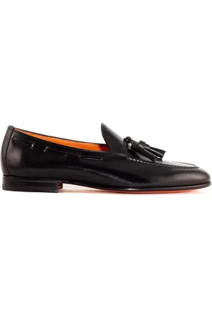 santoni Schoenen, Heren, Zwart, 40 EU, Zwarte leren instapper met kwastjes